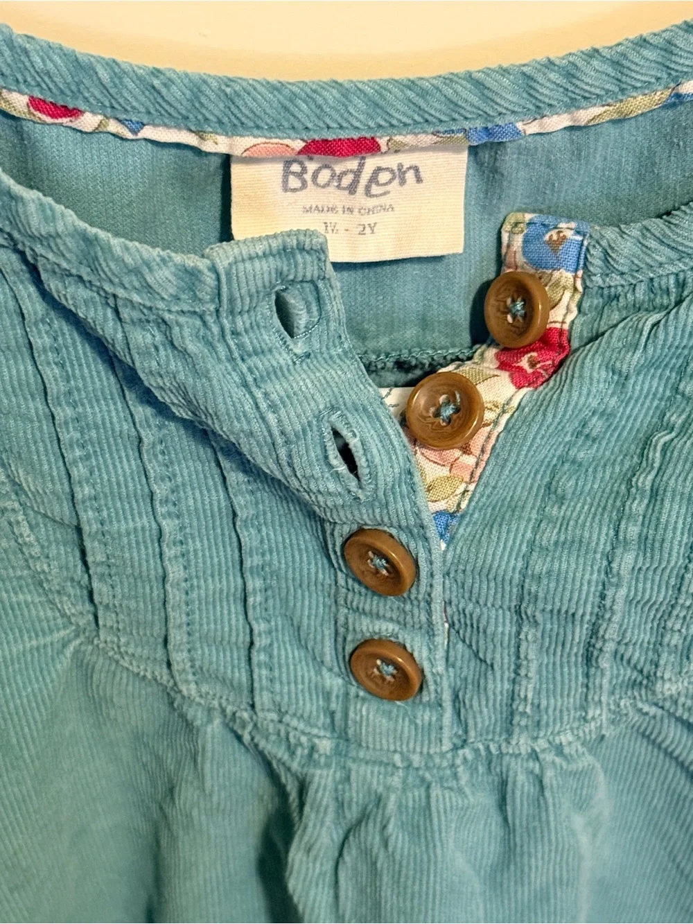 Mini Boden Teal Tunic Dress with Wooden Buttons